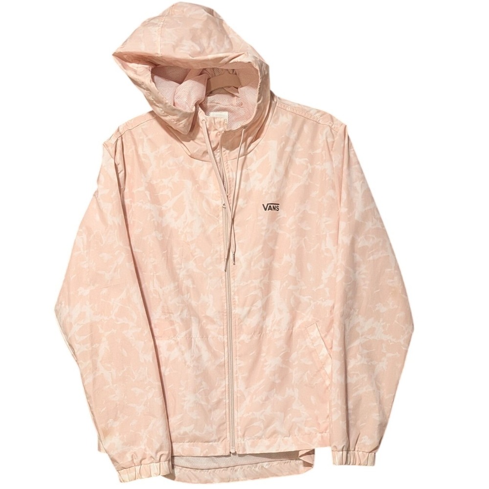 Vans Castaway Windbreaker Jacket Womens Medium Pink White Marble Full Zip Hooded